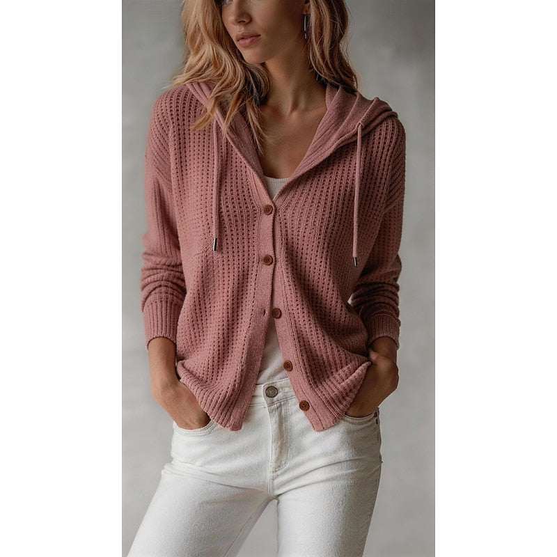 Hooded Button-Front Cardigan