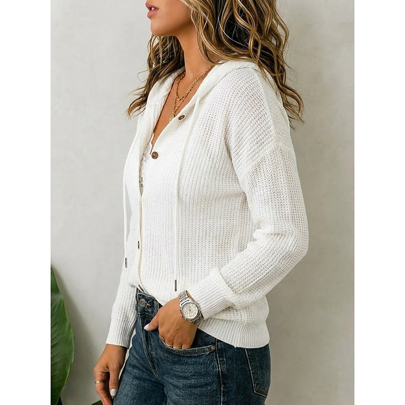Hooded Button-Front Cardigan