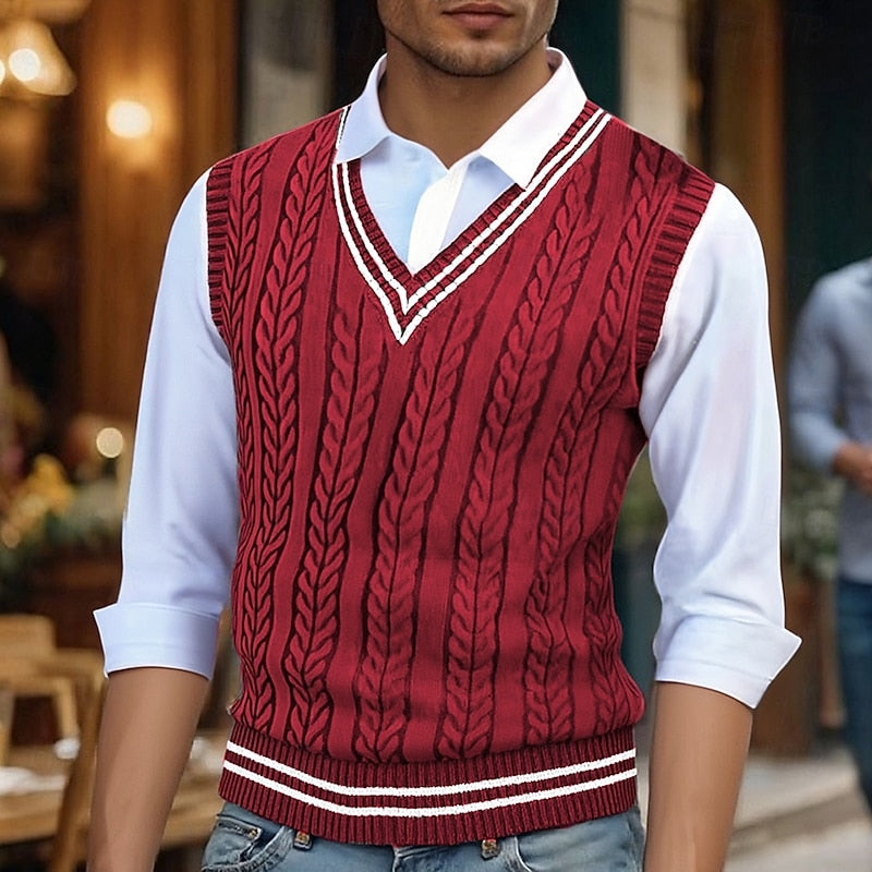 Cable-Knit V-Neck Sweater Vest
