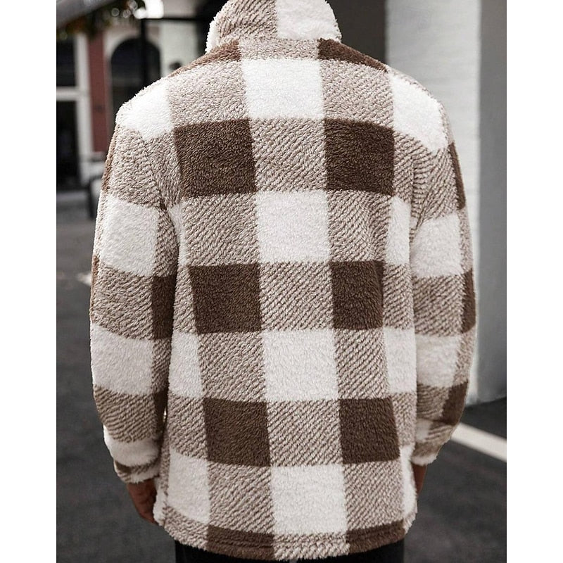 Checked Standing-Collar Jacket