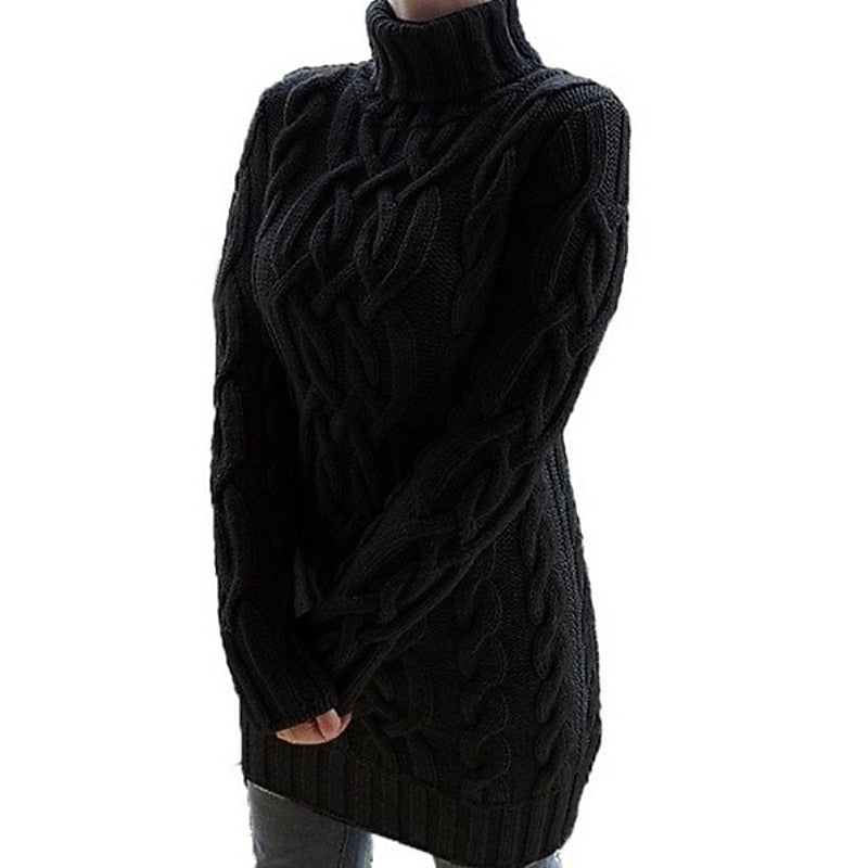 Cable-Textured Turtleneck Sweater Dress