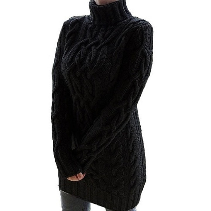 Cable-Textured Turtleneck Sweater Dress