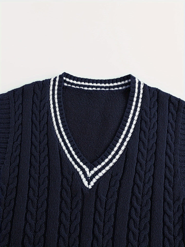 Cable-Knit V-Neck Sweater Vest