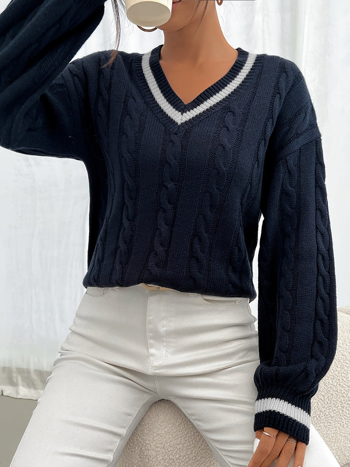 Cable-Knit V-Neck Sweater
