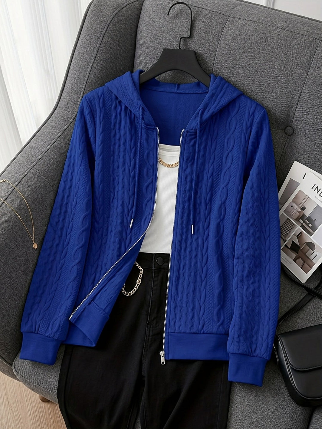 Textured Zip-Up Hooded Jacket