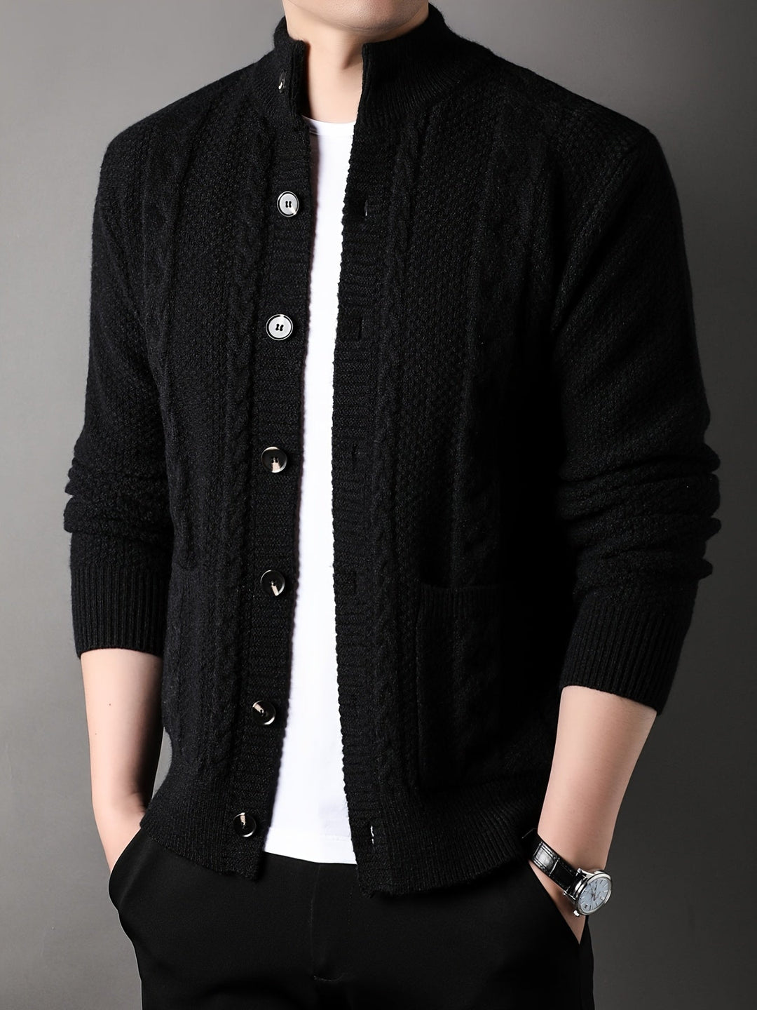 Textured Button-Front Cardigan