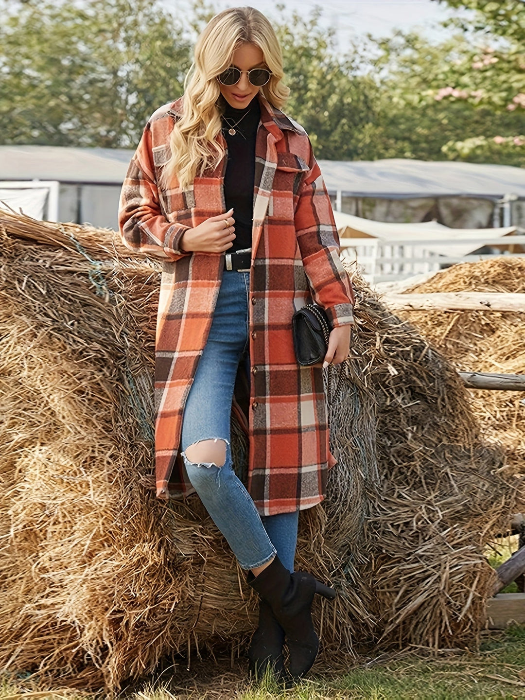 Longline Plaid Coat