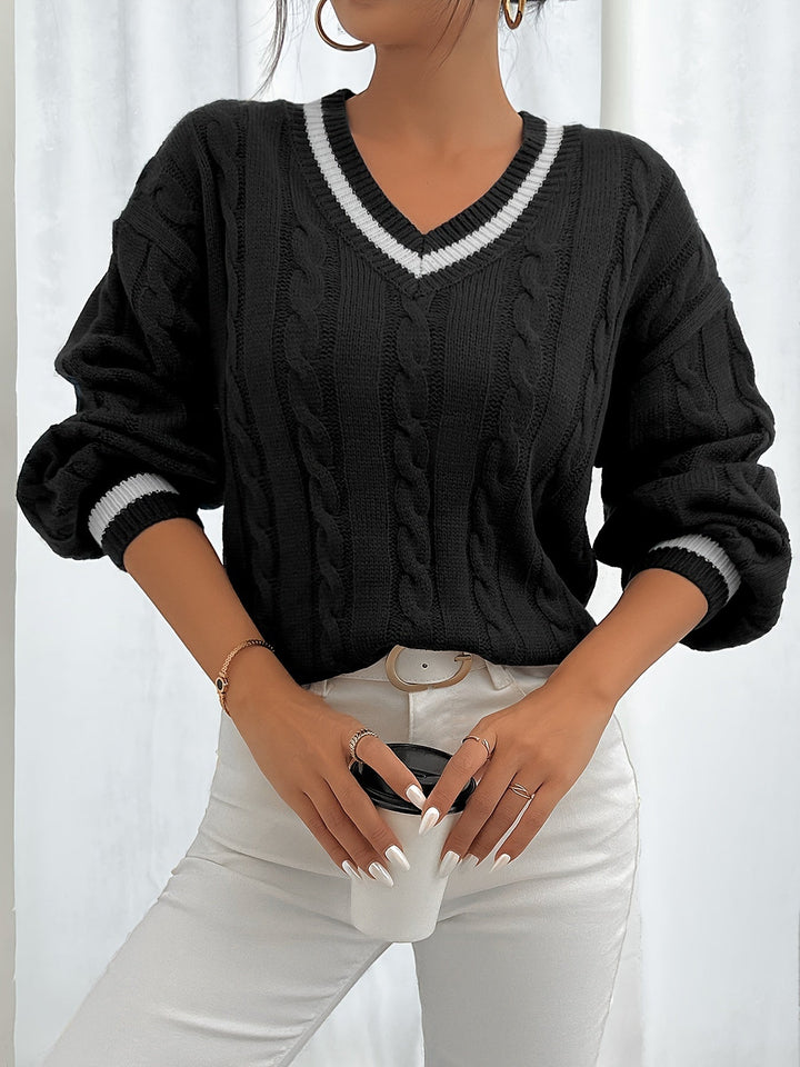 Cable-Knit V-Neck Sweater