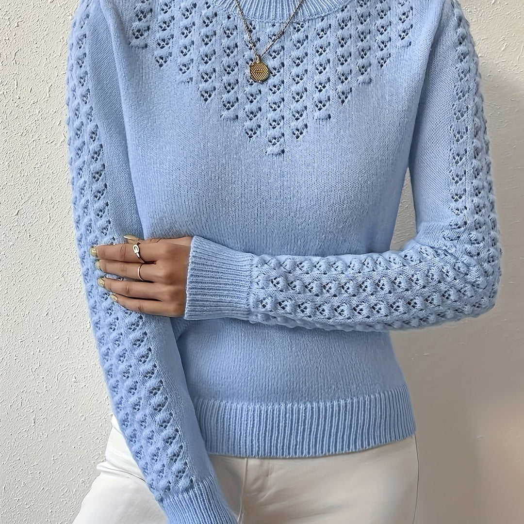 Pointelle-Knit Round Neck Sweater
