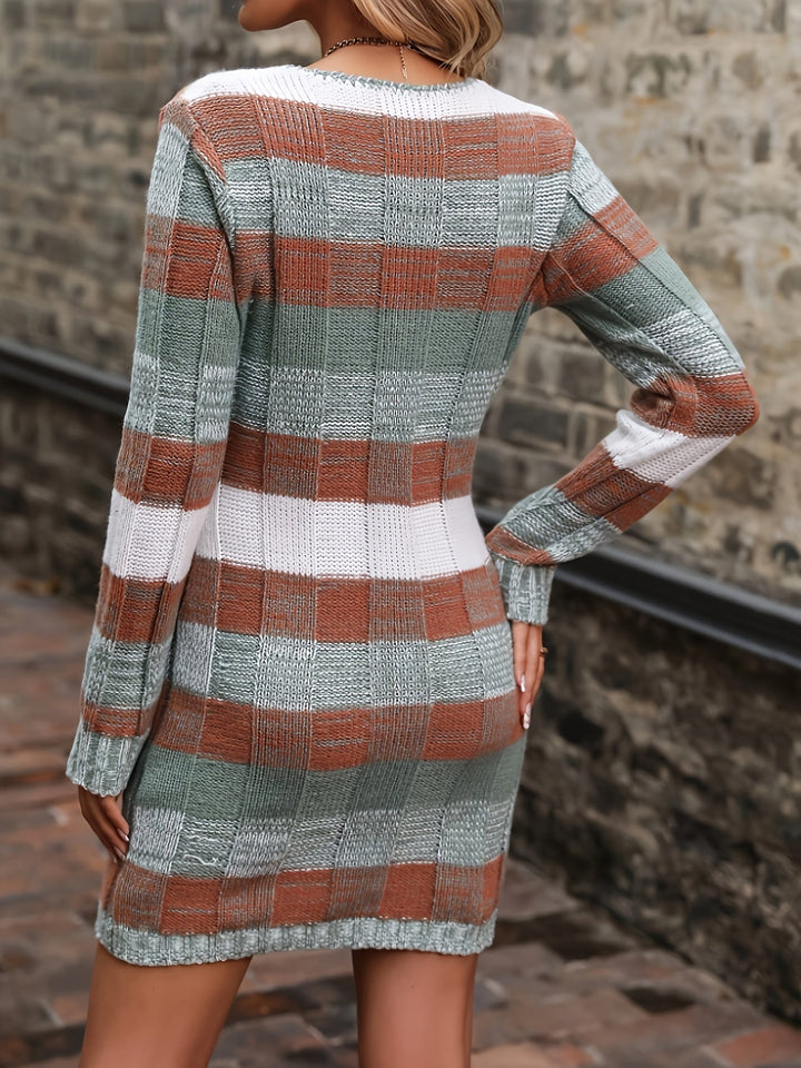 Cozy Color-Block Knit Dress