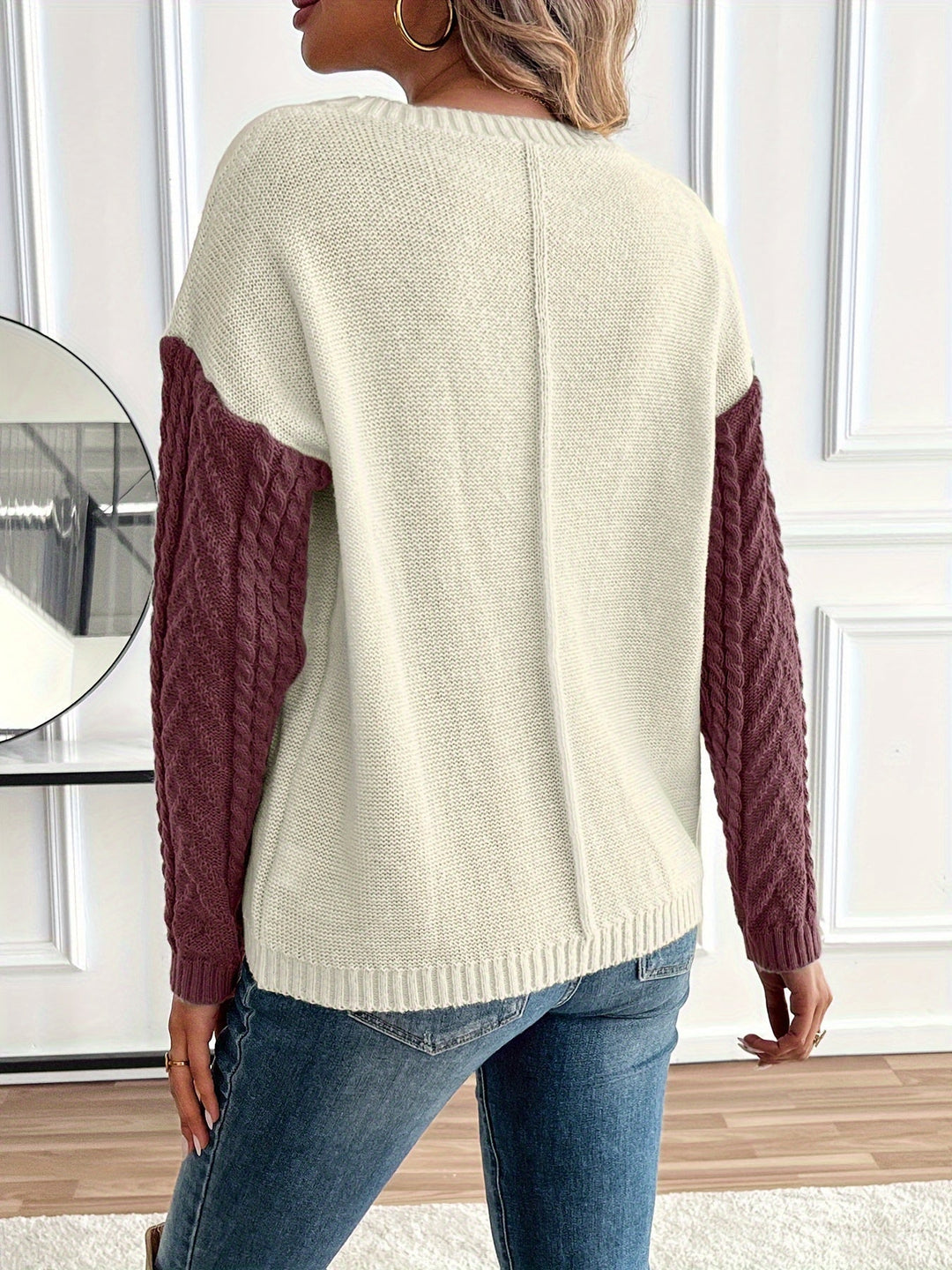 Color Block Cable Knit Sweater