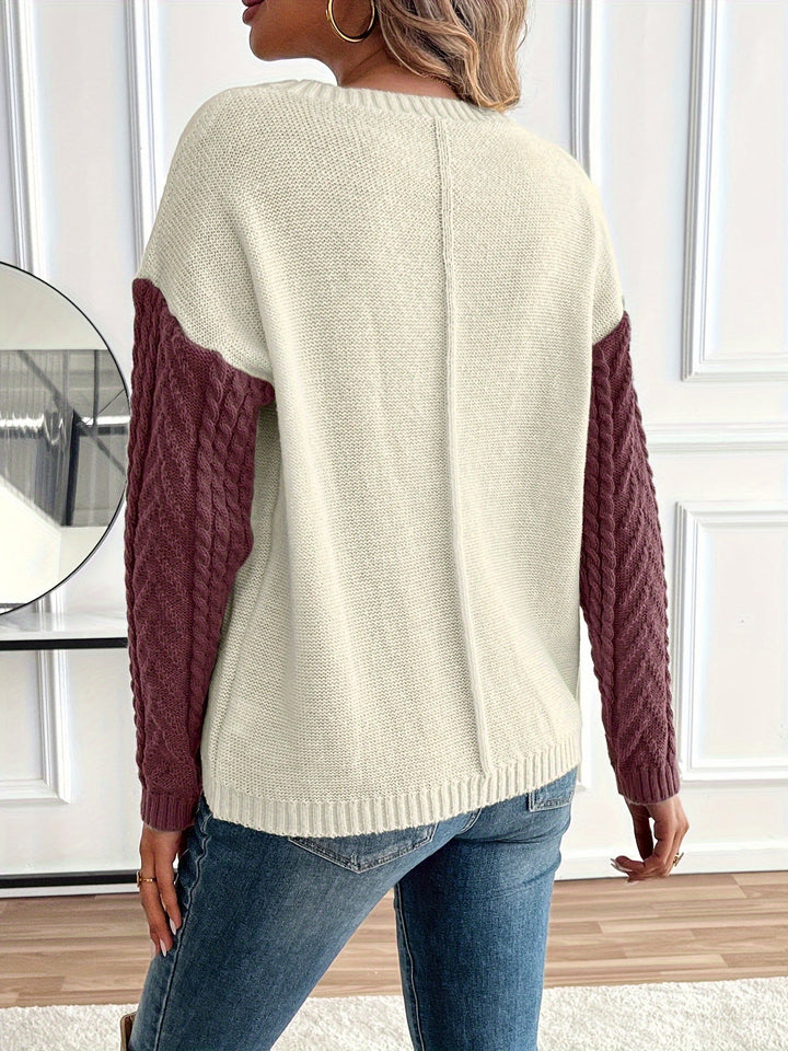 Color Block Cable Knit Sweater