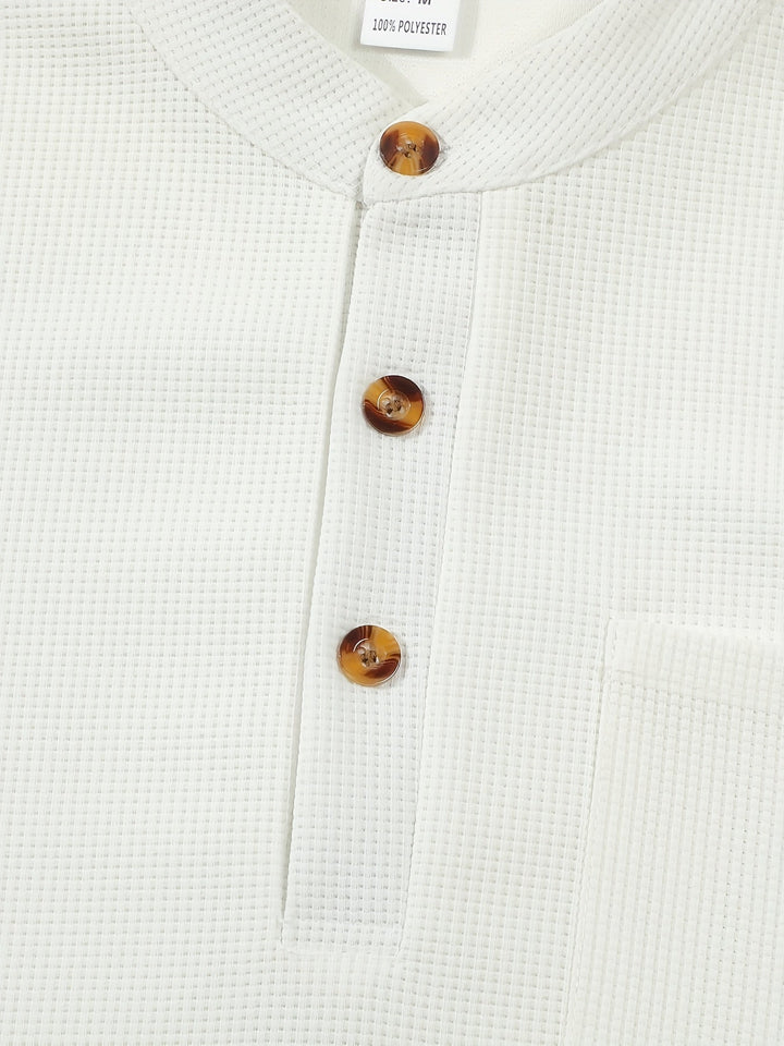 Textured Long Sleeve Henley Shirt
