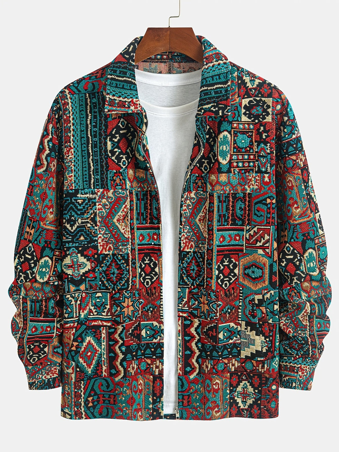 Patterned Lapel Zip Jacket