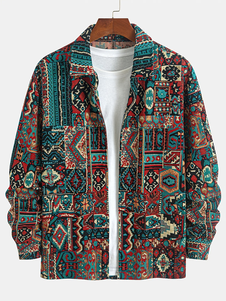 Patterned Lapel Zip Jacket