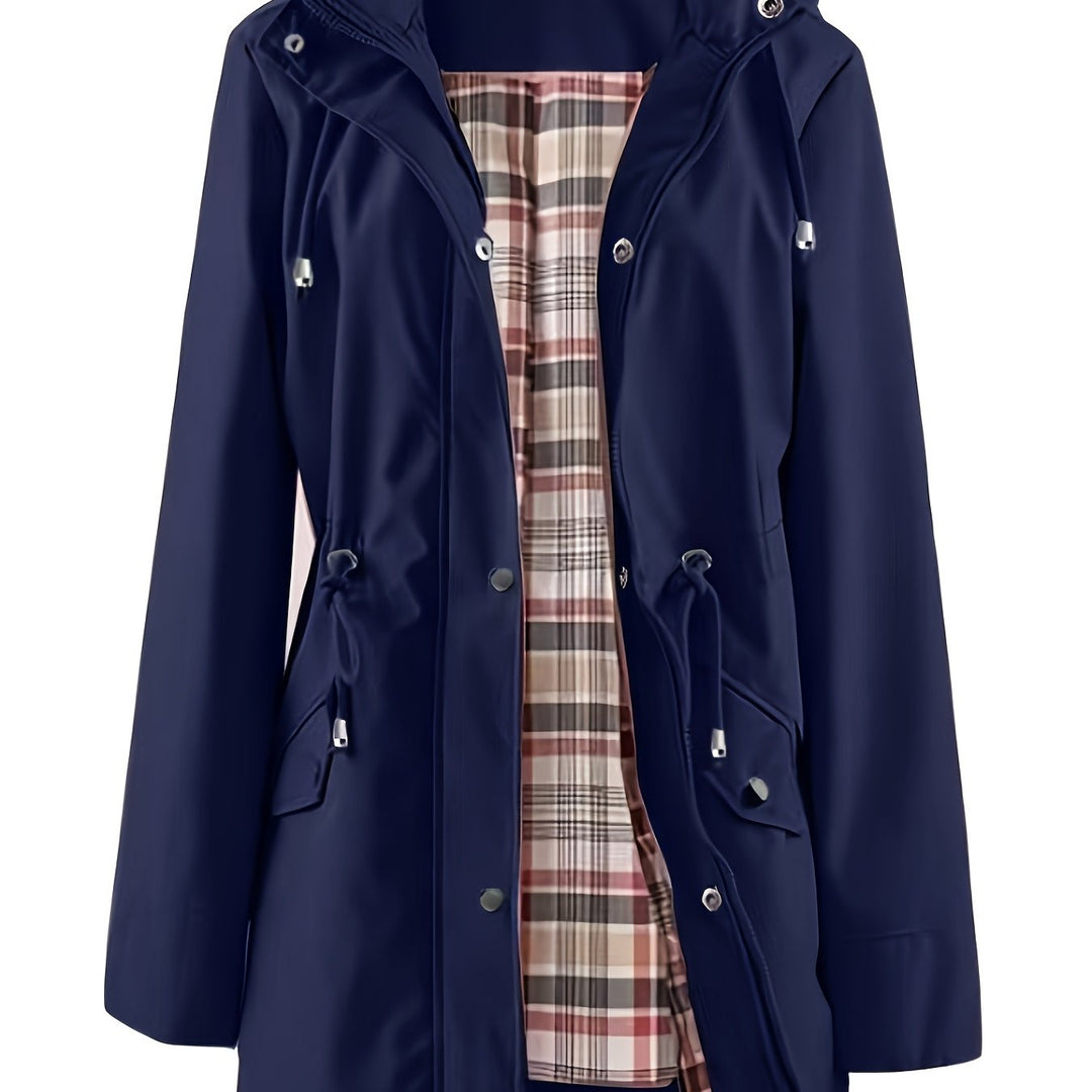 Hooded Drawstring Rain Jacket