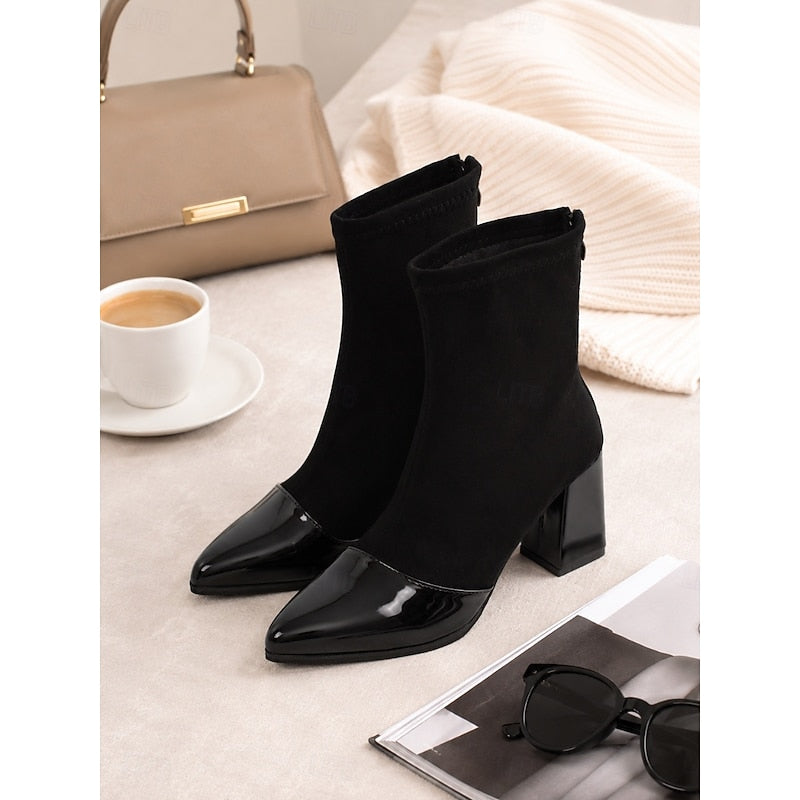 Cap-Toe Chunky Heel Ankle Boots