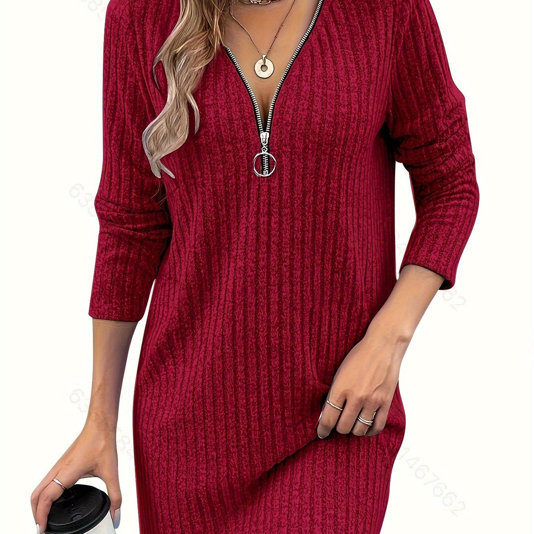 Zip-Neck Ribbed Dress