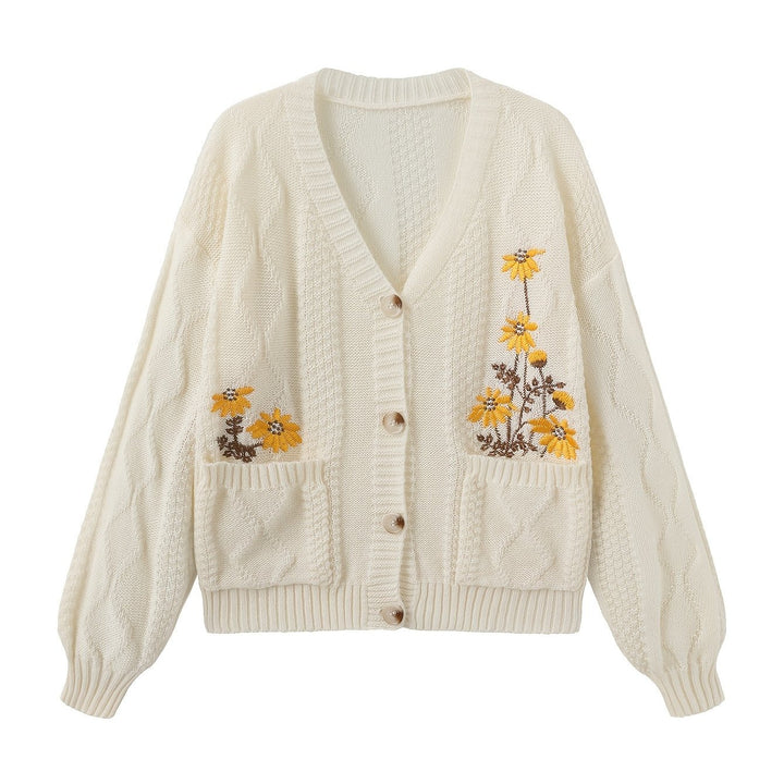 Floral Embroidered Button Cardigan