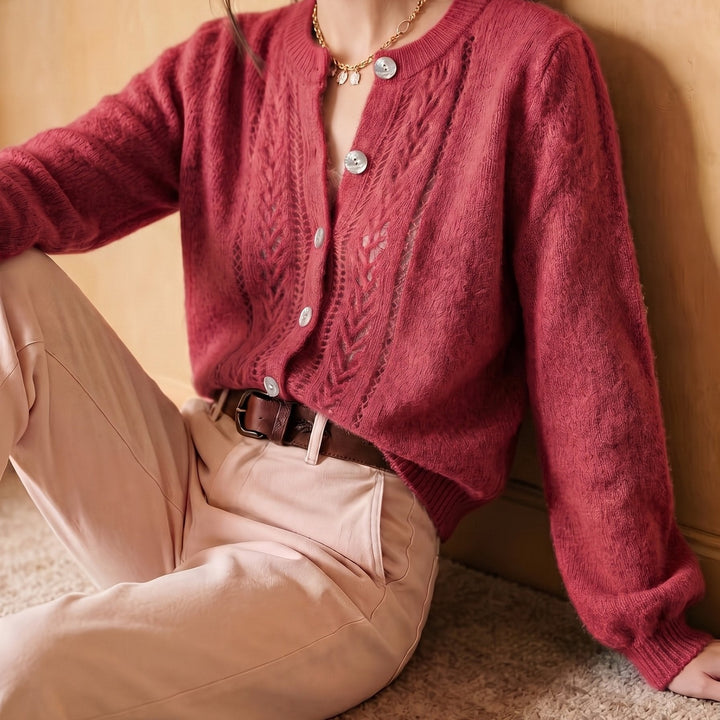 Softly Textured Round-Neck Cardigan