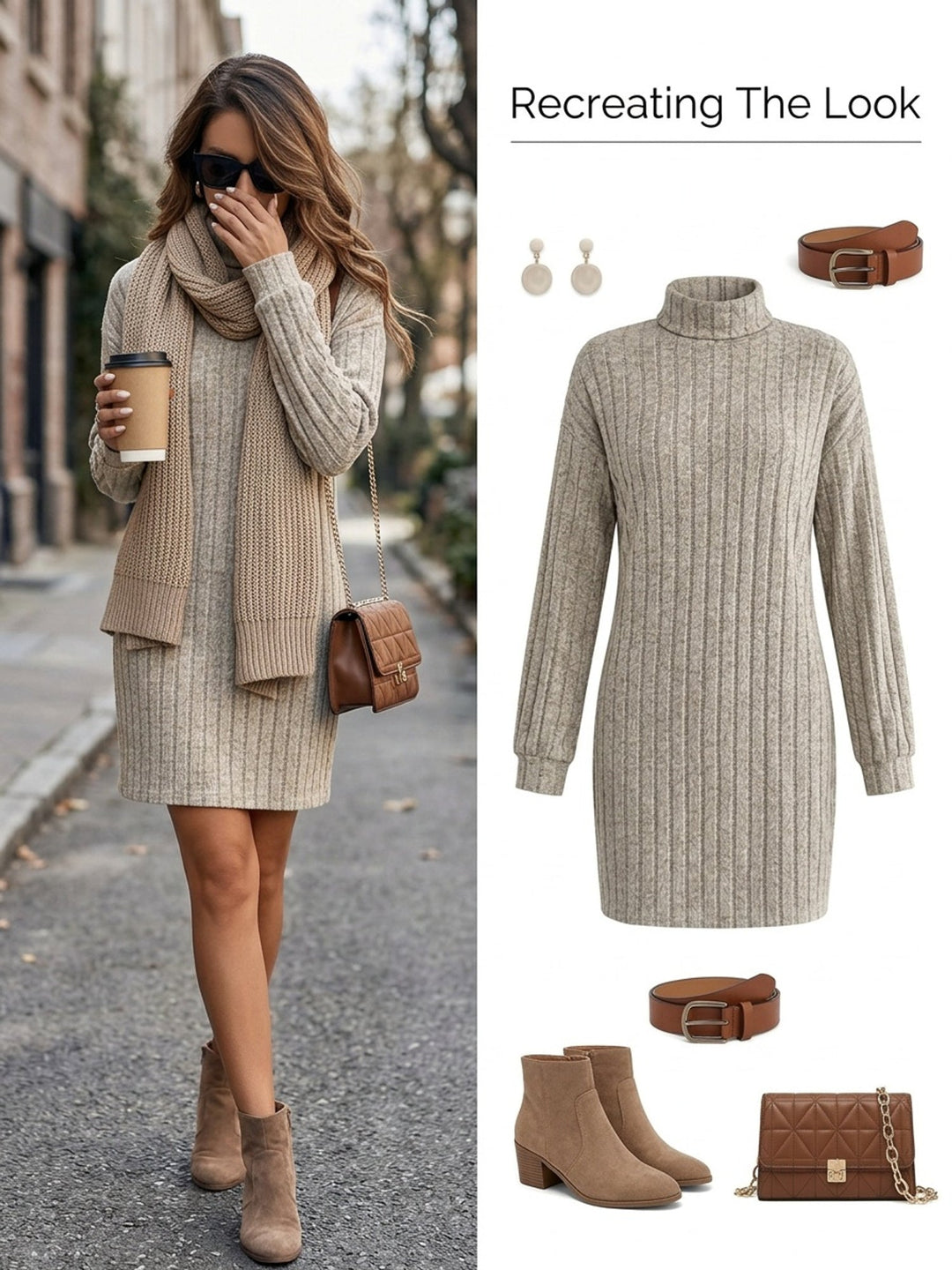 Ribbed Turtleneck Sweater Dress