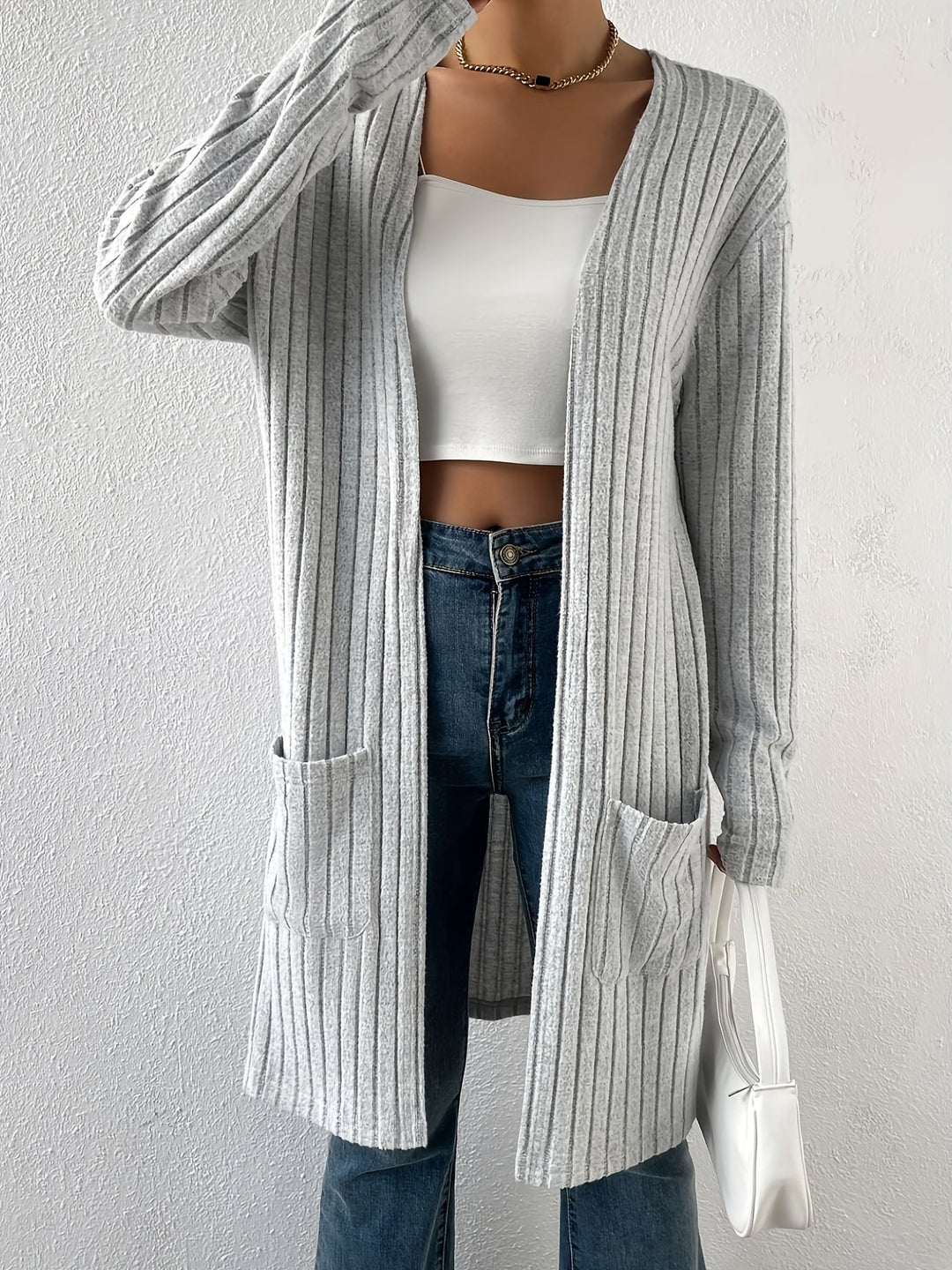 Ribbed Open-Front Cardigan