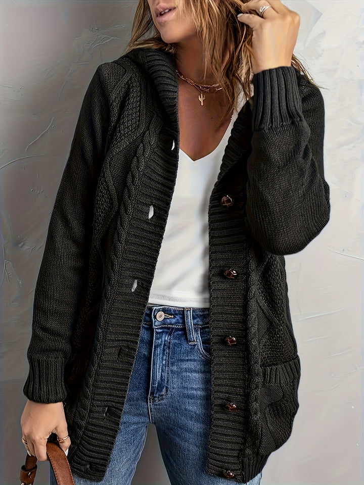 Hooded Button-Front Cardigan