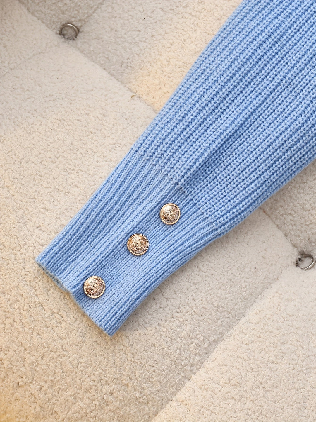Cowl Neck Button-Cuff Sweater