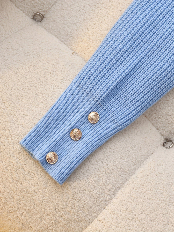 Cowl Neck Button-Cuff Sweater