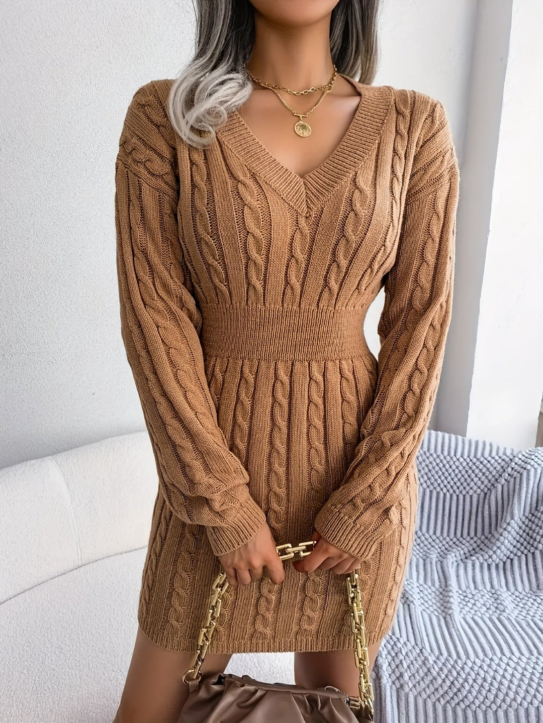 Cable-Knit Peplum Sweater Dress