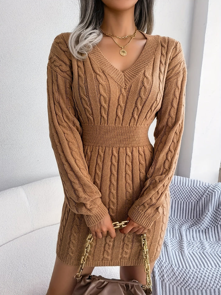 Cable-Knit Peplum Sweater Dress
