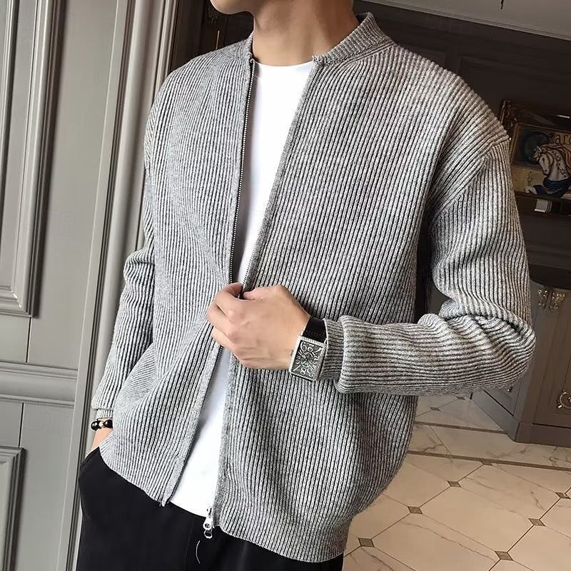 Ribbed Zip-Front Cardigan