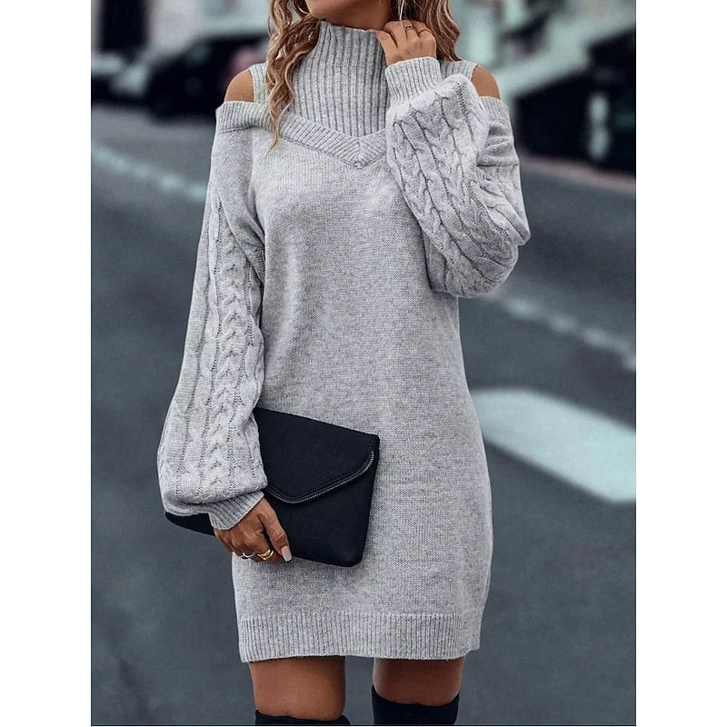 Cold-Shoulder Turtleneck Sweater Dress