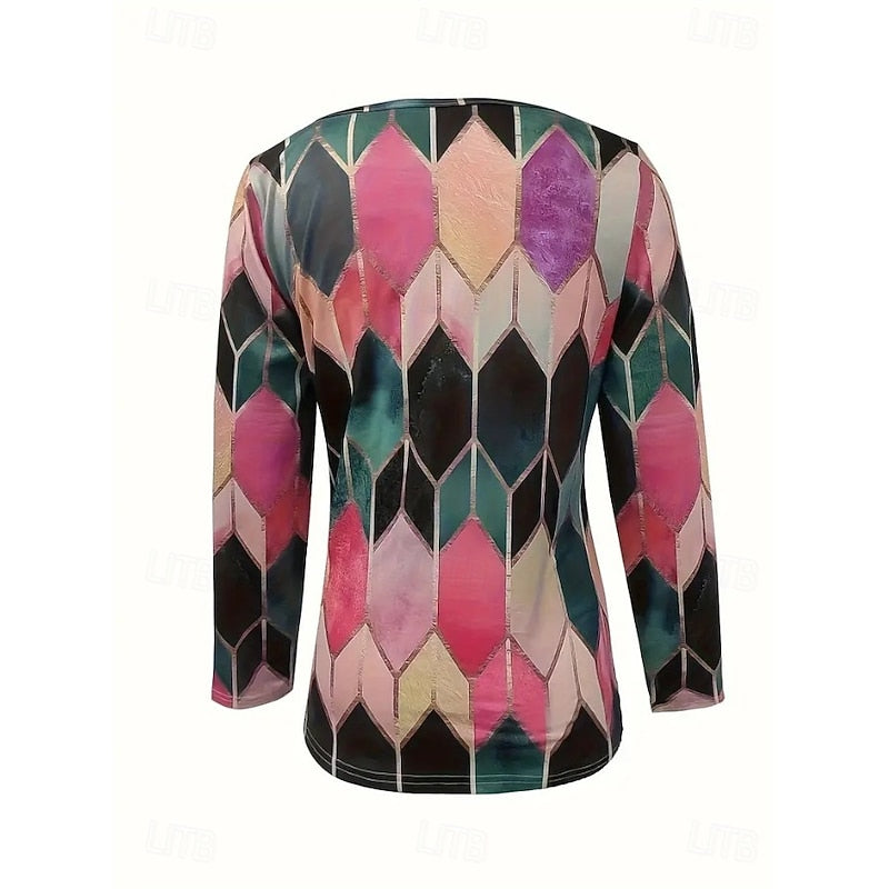 Floral Quarter-Zip Long Sleeve Top