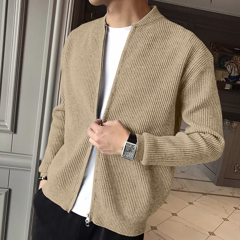 Ribbed Zip-Front Cardigan