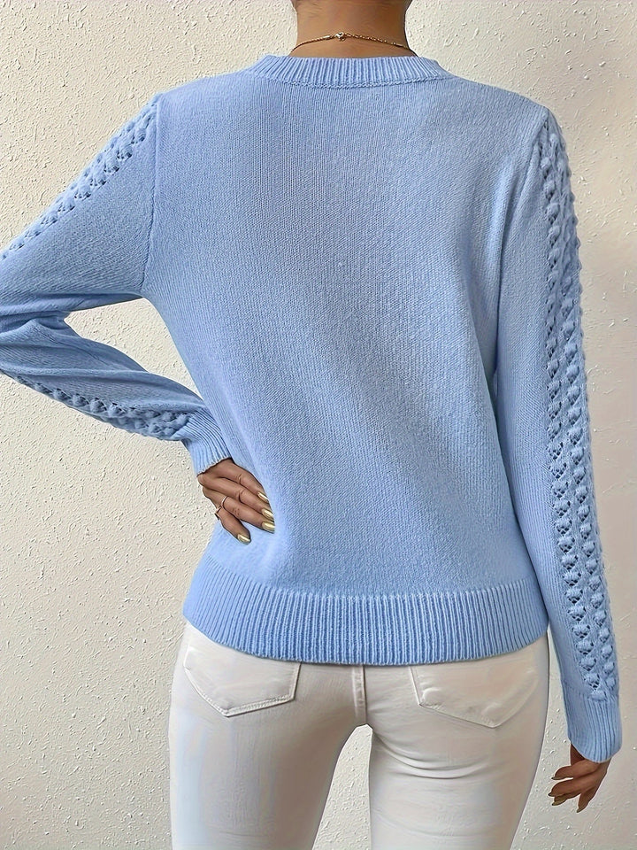 Pointelle-Knit Round Neck Sweater