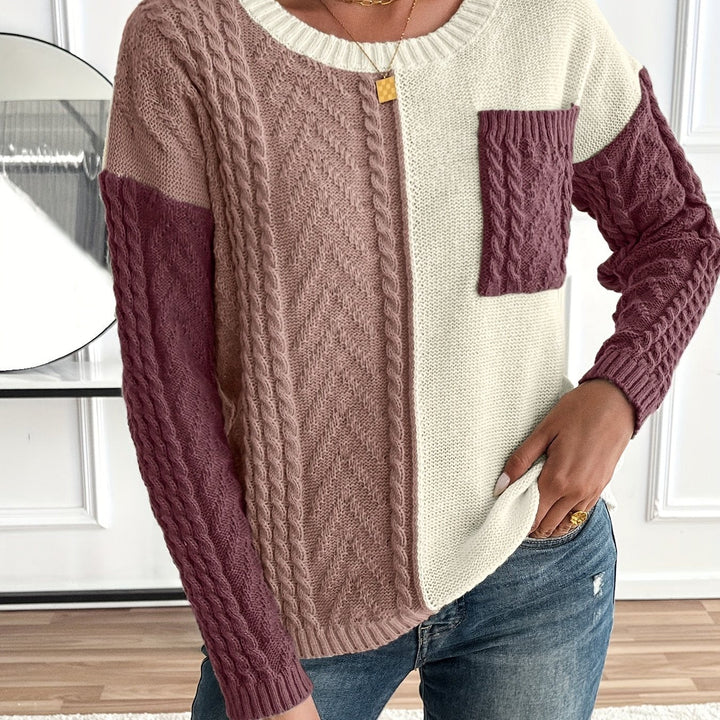 Color Block Cable Knit Sweater