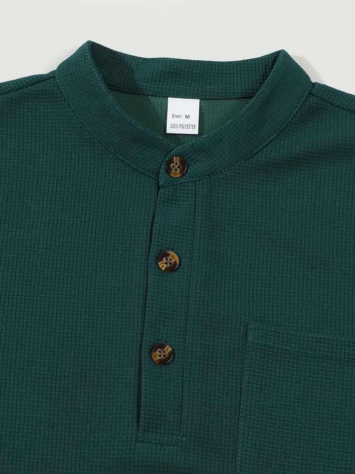 Textured Long Sleeve Henley Shirt