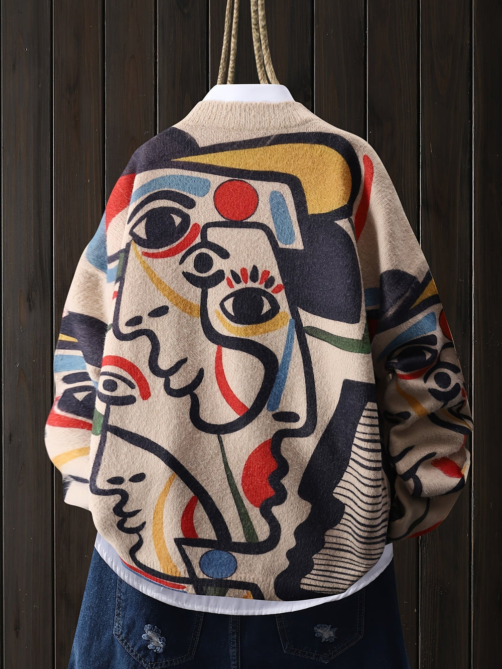 Artful Abstract Print Pullover Sweater