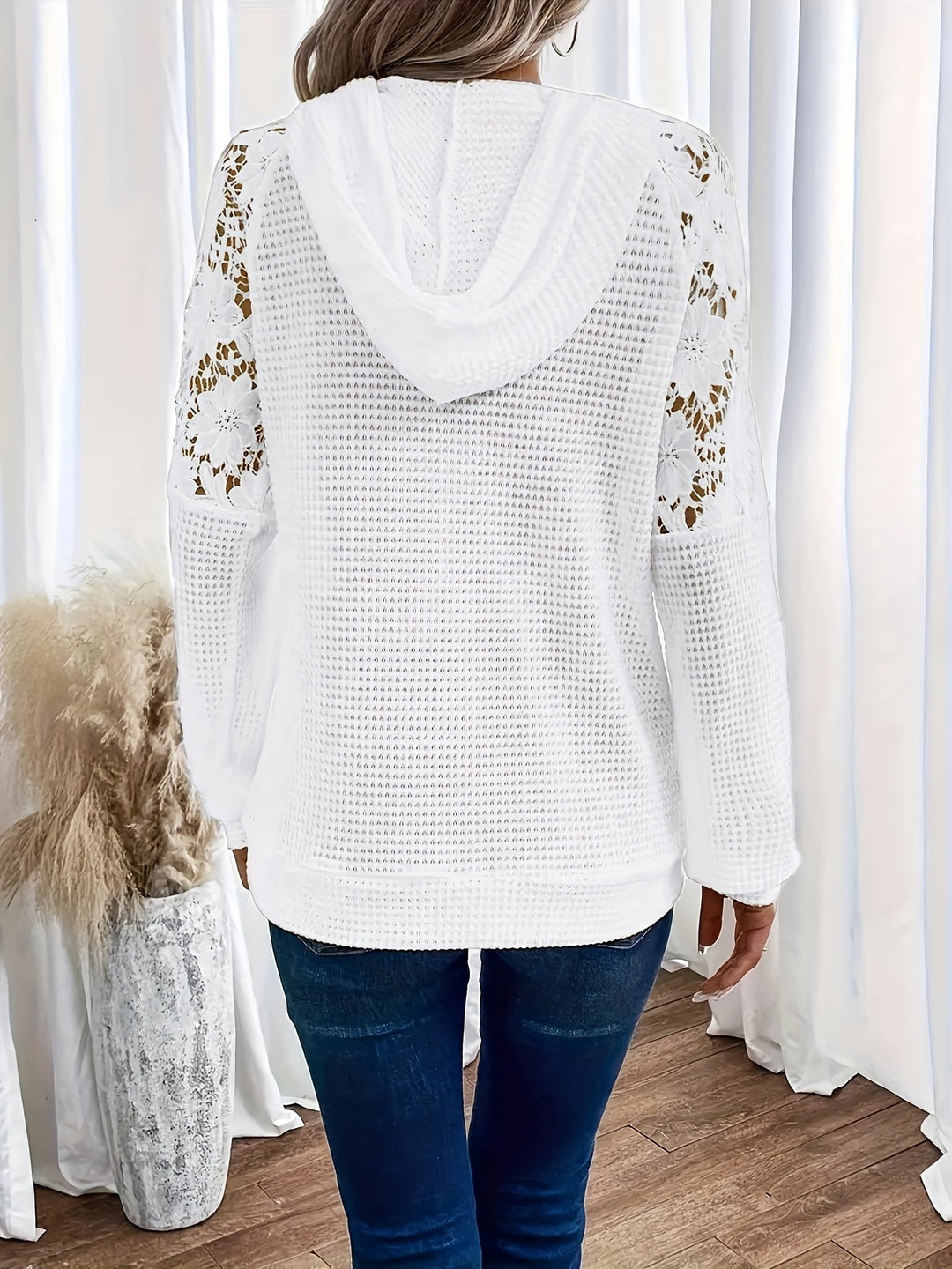 Floral-Trimmed Hooded Top