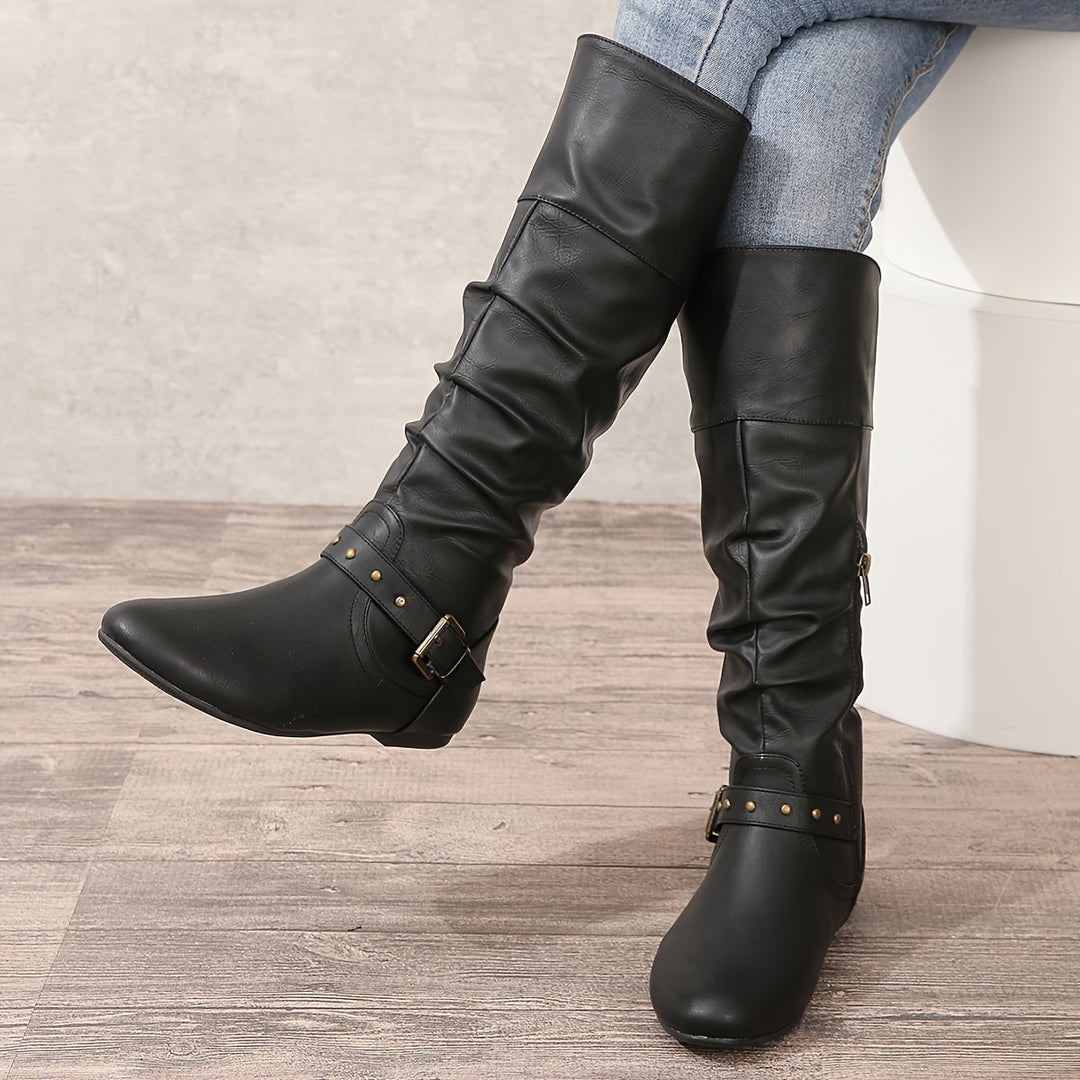 Slouchy Buckle Riding Boots