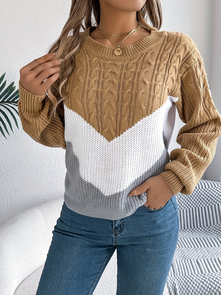 Color-Block Round Neck Sweater