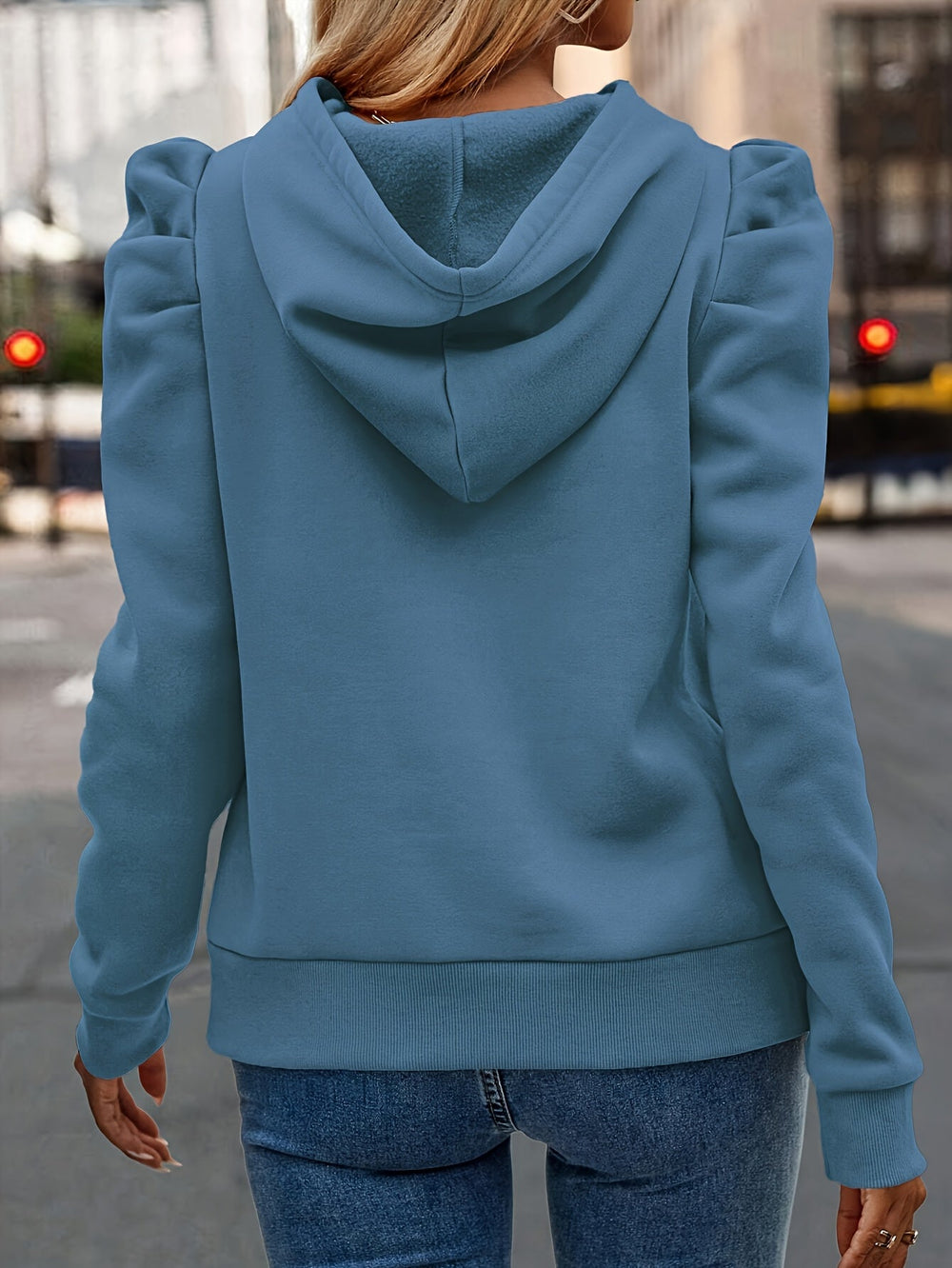 Puff-Sleeve Drawstring Hoodie