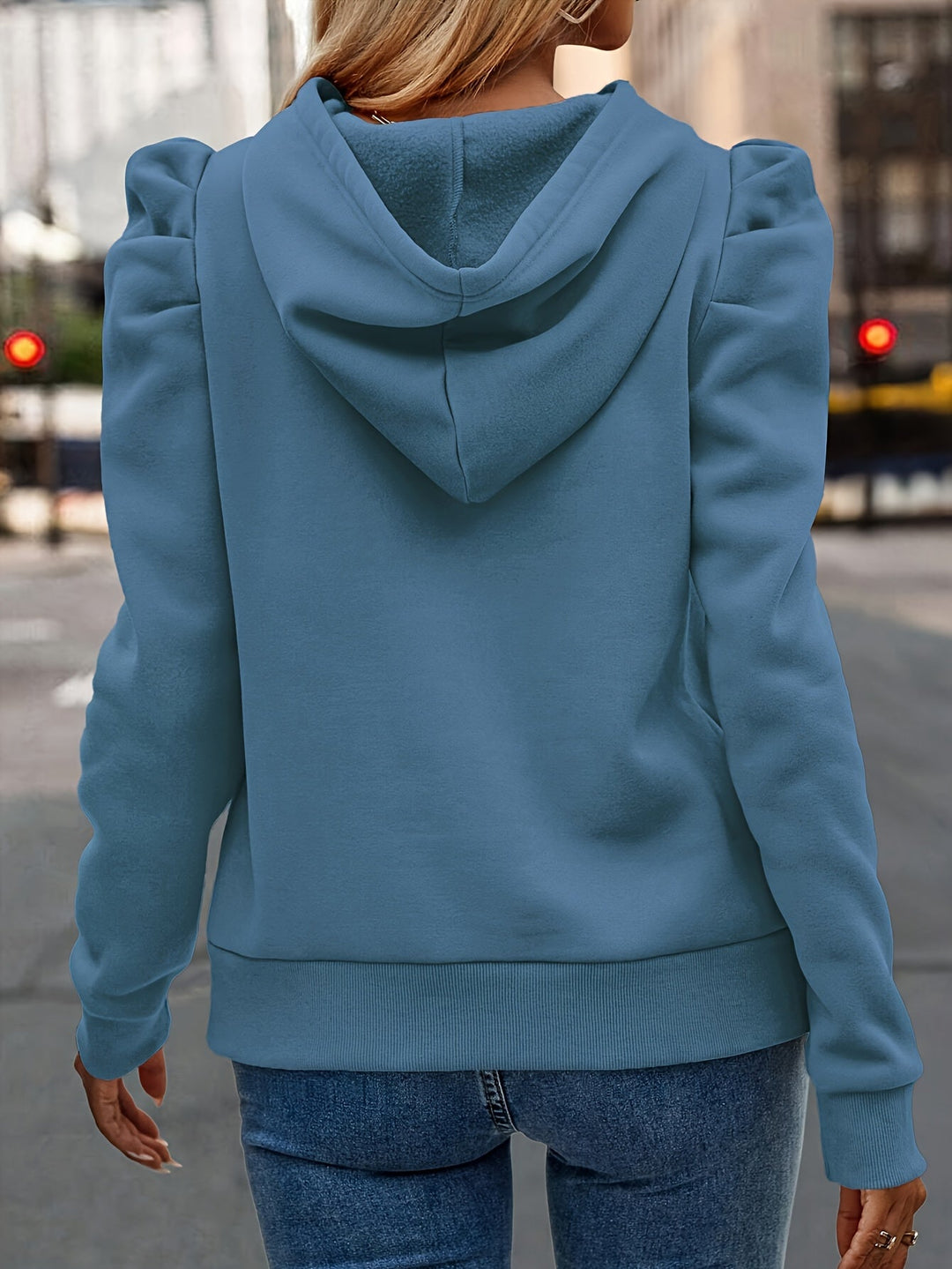 Puff-Sleeve Drawstring Hoodie
