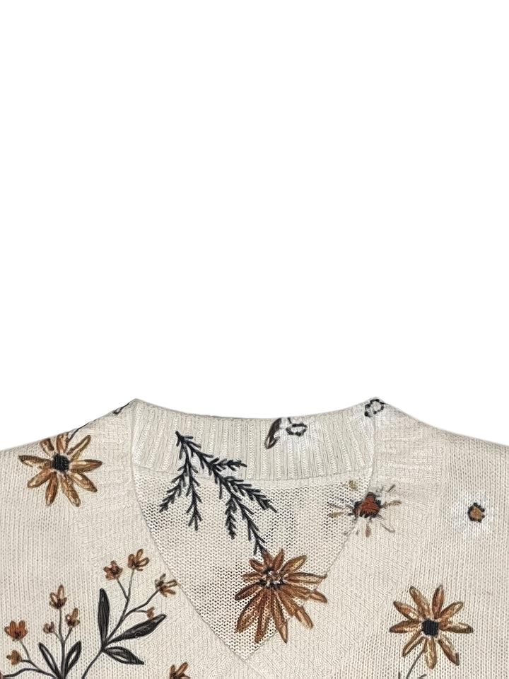 Floral V-Neck Sweater