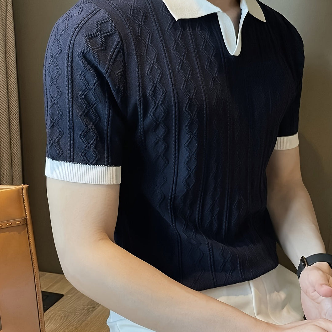 Textured Contrast-Collar Polo Shirt