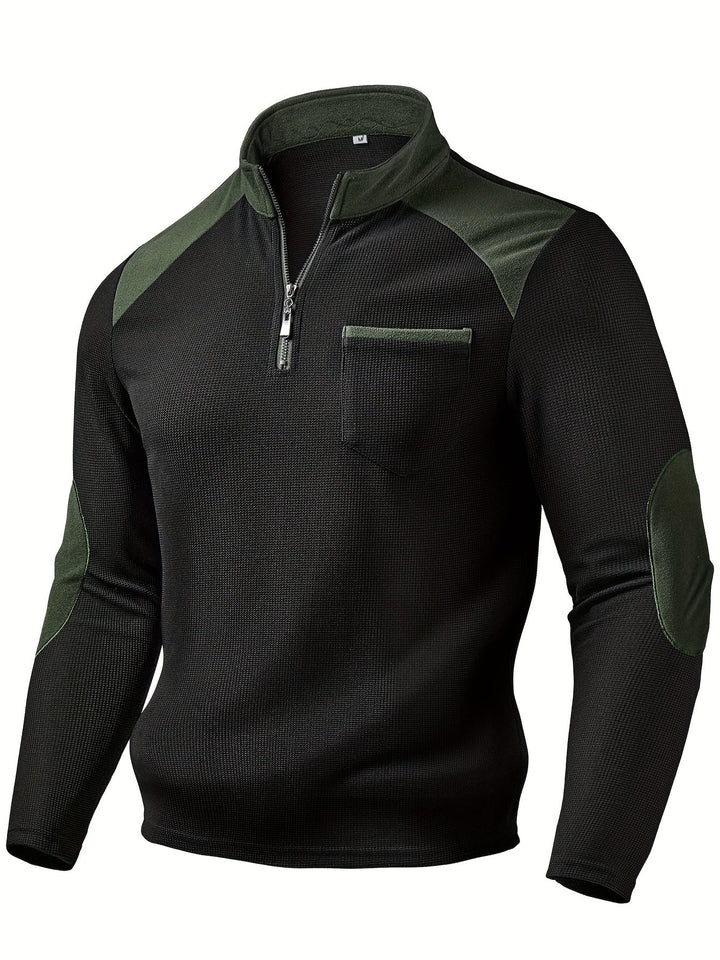 Textured Color-Block Quarter-Zip Sweater