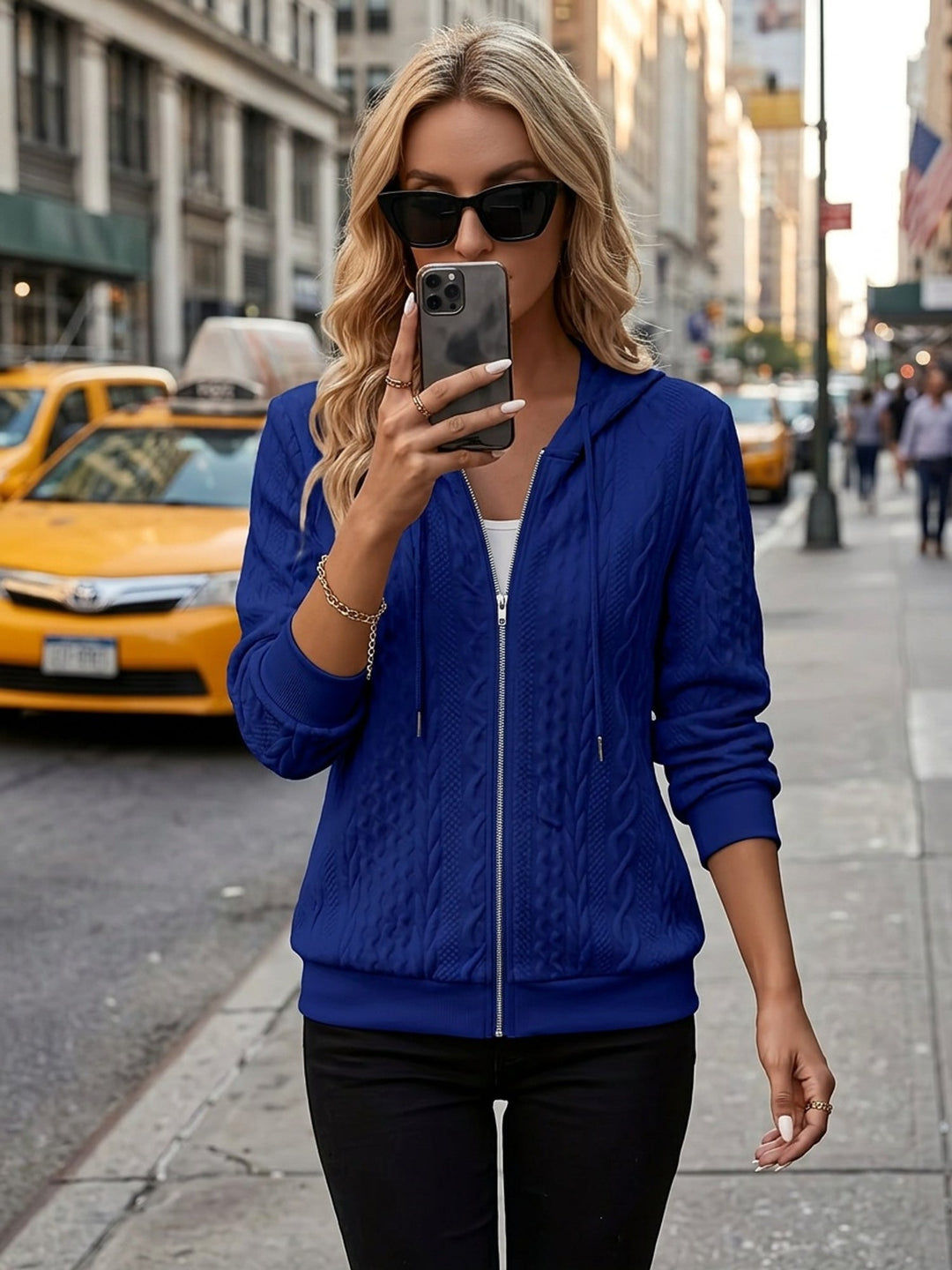 Textured Zip-Up Hooded Jacket