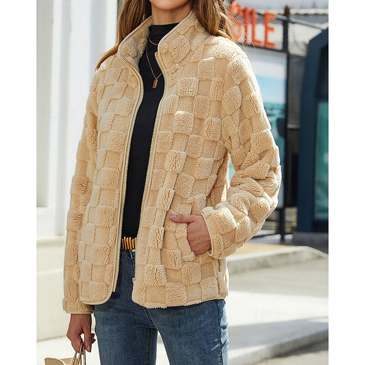 Textured Stand-Collar Zip Coat