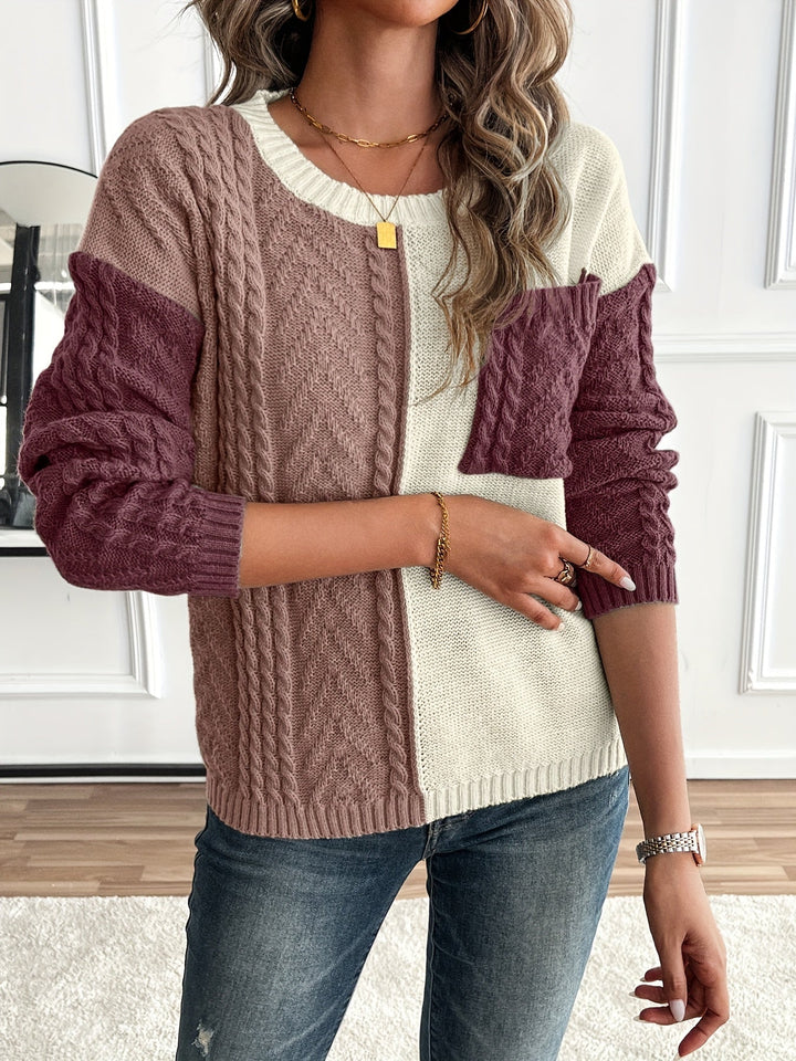 Color Block Cable Knit Sweater